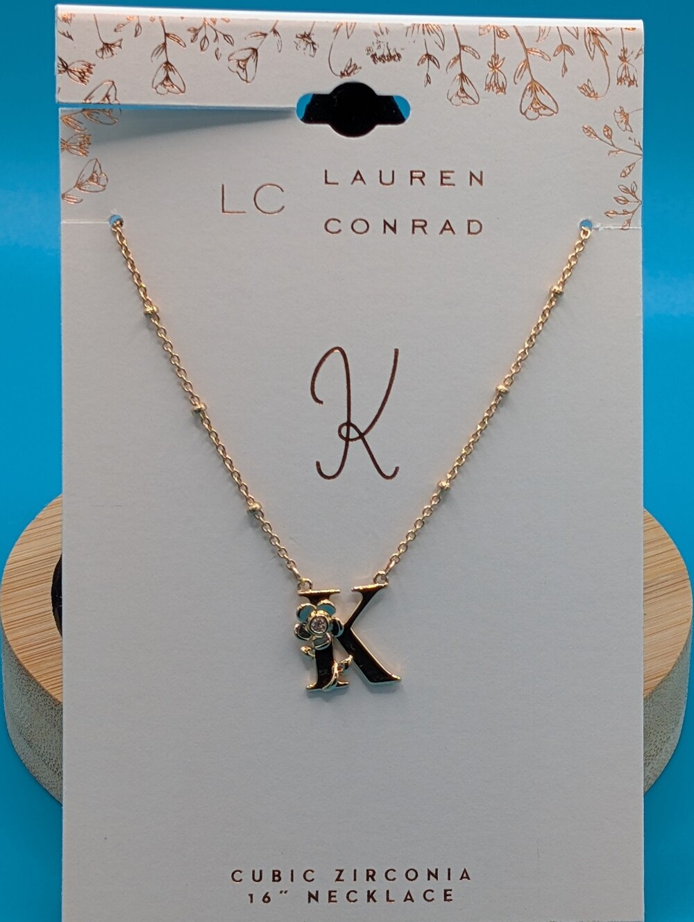 LC Lauren Conrad Gold Initial K Necklace with Small Floral Accent